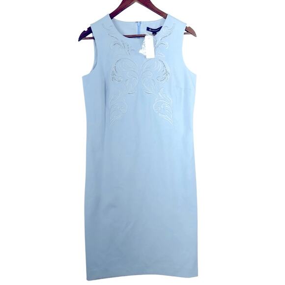 Brooks Brothers Blue Sheath Semi Formal Dress Baby Blue w/ Beaded Details size 6 - Picture 1 of 9